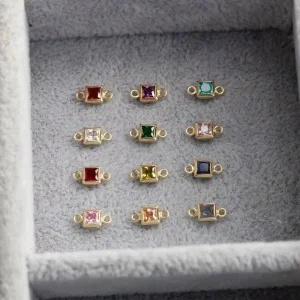 Gold-Filled Square Zircon Birthstone Charm Connector, S925 Diamond Pendant for Necklace or Bracelet