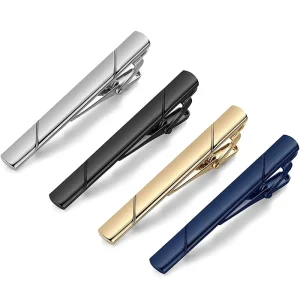 Gold Metal Cufflinks and Tie Clip Set for Men, Wedding