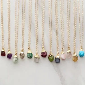 Gold Natural Stone Crystal Raw Gemstone Birthstone Necklace