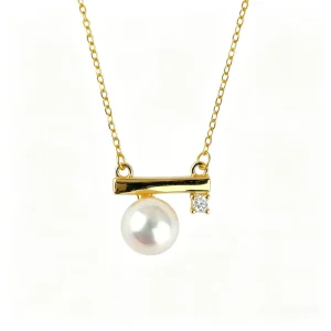 Gold-Plated 925 Silver Pearl Pendant with 8.5-9mm AAA Grade Button-Shaped Freshwater Pearl, 45cm