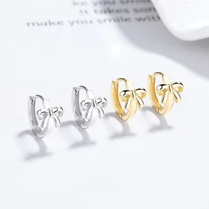 Gold Plated 925 Sterling Silver Bow Clip-on Earrings for Women