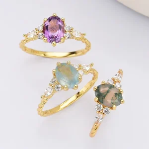 Gold Plated 925 Sterling Silver Oval Natural Gemstone Ring