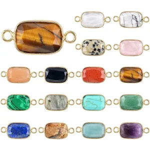 Gold-Plated Amethyst and Tiger Eye Faceted Gemstone Pendant Charms for DIY Earring and Necklace Making, Rectangular