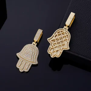 Gold-Plated CZ Hamsa Hand Pendant