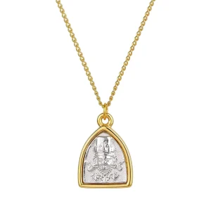 Gold Plated Coin Relief Pendant Necklace Cubic Zircon Vintage Minimalist