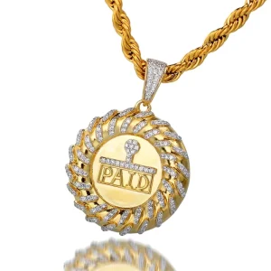 Gold Plated Cubic Zirconia Diamond 925 Silver Round Medal Pendant for Men