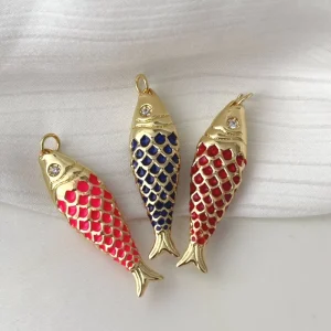 Gold Plated Enamel Fish Charms Pendants