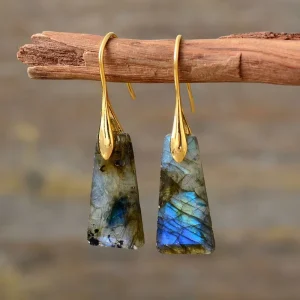 Gold Plated Labradorite Amethyst Amazonite Ladder Shape Dangle Earrings