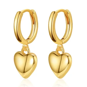 Gold-Plated Lightweight Small Love Heart Dangle Hoop Earrings
