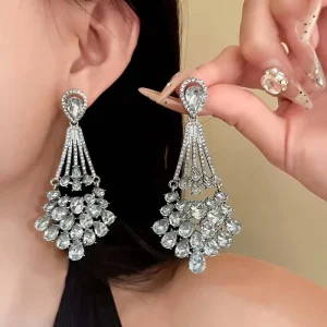 Gold Plated Long Pendant Chandelier Crystal Rhinestone Dangle Earrings for Women