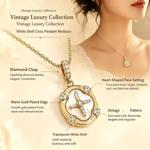 Gold-Plated Micro Cubic Zirconia Crucifix Pendant Necklace with Stainless Steel Shell Charm