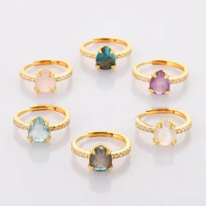 Gold Plated Natural Crystal Gemstone 925 Sterling Silver Rings for Women