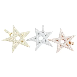 Gold Plated Oversized Five-Pointed Star Openwork Pendant for Men and Women