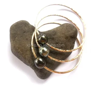 Gold-Plated Pearl Wire Bangle Bracelet Set