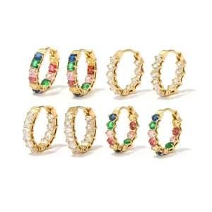 Gold-Plated Stainless Steel Hoop Earrings with Cubic Zirconia for Women