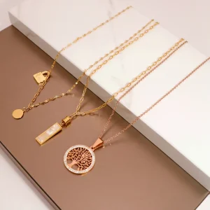 Gold Plated Stainless Steel Necklace Charm Pendant Good Luck Jewelry for Women