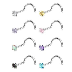 Gold-Plated Stainless Steel S-Shaped Rod Nose Stud with Diamond Zircon Ear Bone Pin, Small Invisible Earring, Unisex