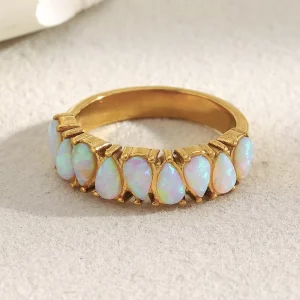 Gold Plated Stainless Steel Teardrop Opal Gemstone Ring
