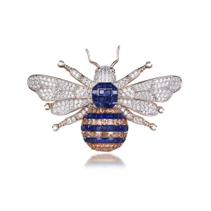 Gold Plated Sterling Silver 925 Bee Enamel Pin CZ Diamond Brooch for Women
