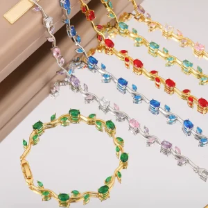 Gold Plated Waterproof No-Fade Multicolor Flower CZ Tennis Tulip Bracelet for Women