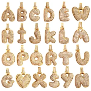 Gold-Plated Zircon Alphabet Initial Pendant Necklace, Balloon Bubble Design