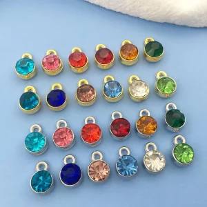 Gold Silver Birthstone Crystal Charms Pendant 7MM DIY Handmade Jewelry Making Pendant for Women