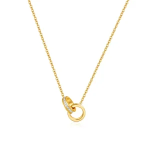 Gold Silver Cubic Zirconia Double Circle Charm Necklace