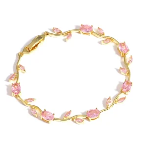 Gold Silver PVC Plated AAA Zircon Tulip Rose Chain Bangle Bracelet for Women