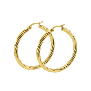 Gold Stainless Steel Hoop Earrings with Rhodium Plating for Wedding or Engagement