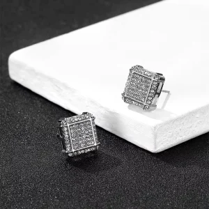 Gold Stud Earrings for Men with Full Diamond, Hip Hop Style