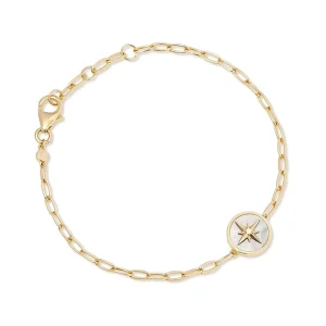 Gold Vermeil Sterling Silver 925 Mother of Pearl Zircon Locket Photo Bracelet with Custom Charm Logo