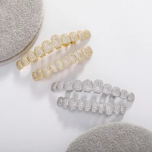 Gold- and Silver-Plated Zircon Teeth Grillz, Vampire Style