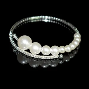 Gold and Silver Rhinestone Pearl Open Bracelet for Women
