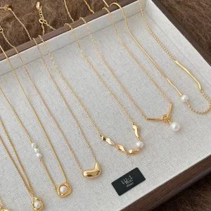 Golden Zircon Alloy Women’s Bamboo Chain Necklace