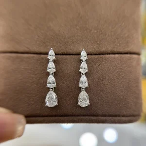 Gradient Pear Cut Lab Created Diamond Dangle Earrings 18K White Gold IGI Certified Women’s Daily Wear Wedding