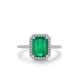 Green 5A 8A Zirconia Ring S925 Sterling Silver Rhodium Plated Emerald Cut Square Cubic Eternity Ring