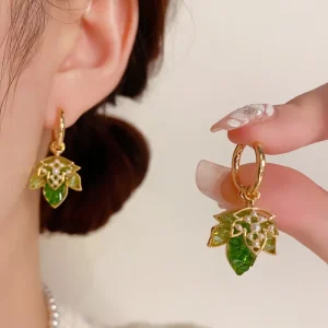 Green Double-Layer Maple Leaf Turquoise Earrings