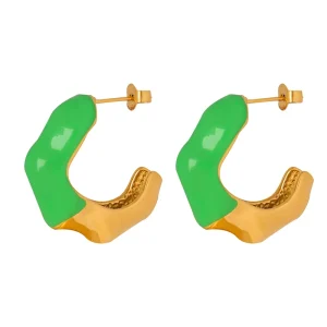 Green Stainless Steel Hypoallergenic Hoop Earrings