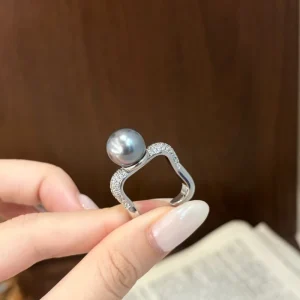 Grey Pearl Open Rings for Women