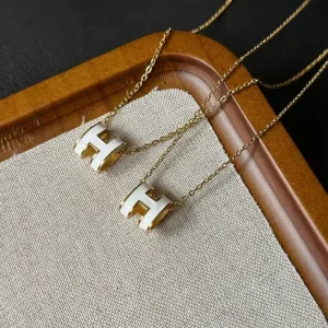 H Letter Enamel Pendant Necklace Studs Drop Oil Real Gold Plated 18K Waterproof Chain Women’s
