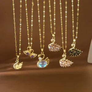 HB0194 Titanium Steel Micro-Zircon Swan Pendant Necklace