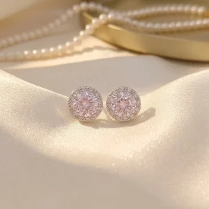 Halo Pendant Earrings Rhodium Plated Geometric Zircon Wedding Bridal Jewelry