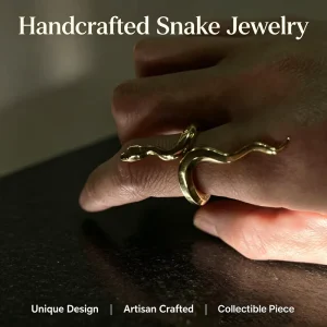 Hand-Forged Brass Snake Ring Adjustable Vintage Textured Wrap Ring