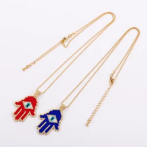 Hand Necklace Turkey Eye Pendant Retro Handwoven Jewelry Charm Necklace Palm Amulet Factory Direct Sales