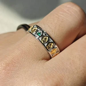 Handcrafted Circular Green 925 Silver Buddhist Ring