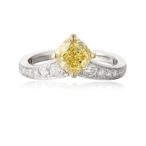 Handmade 18K Yellow Gold Cushion-Cut Cultivated Diamond Flower Vine Engagement Ring