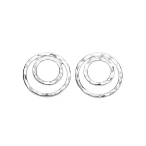 Handmade 925 Sterling Silver Hammered Circle Stud Earrings for Women