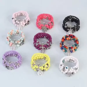 Handmade Bohemian Butterfly Pattern Glass Pearl Bracelet Bangle