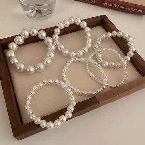 Handmade Chunky Chain French Vintage Pearl Bracelet for Women and Men