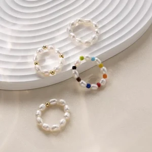 Handmade Custom Freshwater Pearl Bead Elastic Adjustable Ring